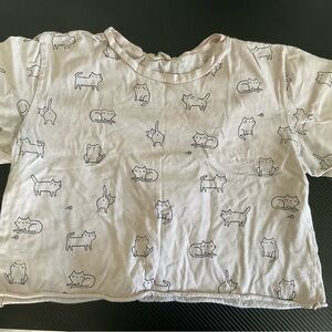 Light Pink Crop Top with Black Outline of Cats Print